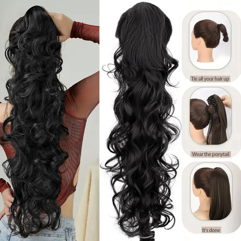 30Inch Synthetic Long Curly Ponytail Hair Extension Heat Resistant Synthetic Fiber Soft Fulffy  Hairpiece for Daily Use