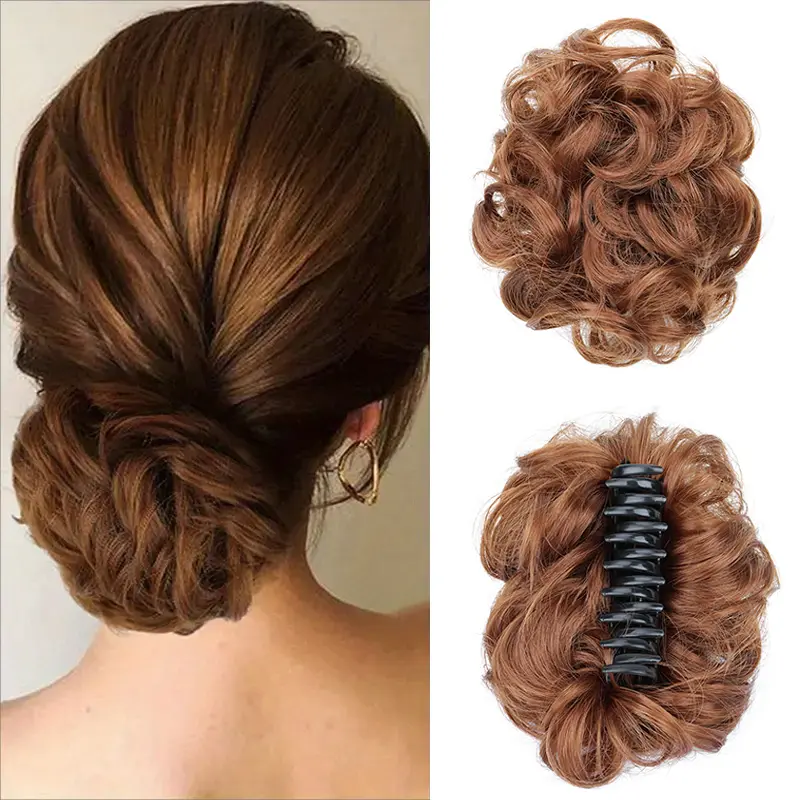 Synthetic Short Curly Messy Hair Bun Claw Clip in Hair Extension Hair Chignon Hairpiece for Women