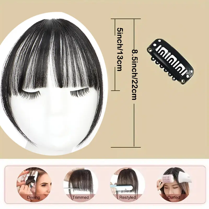 Easy Clip-In Wispy Bangs with Temples Black Short Straight Synthetic Hairpieces for Women & Girls Hair Accessories