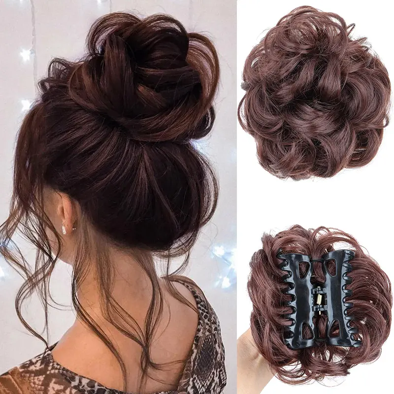 Synthetic Short Curly Messy Hair Bun Claw Clip in Hair Extension Hair Chignon Hairpiece for Women