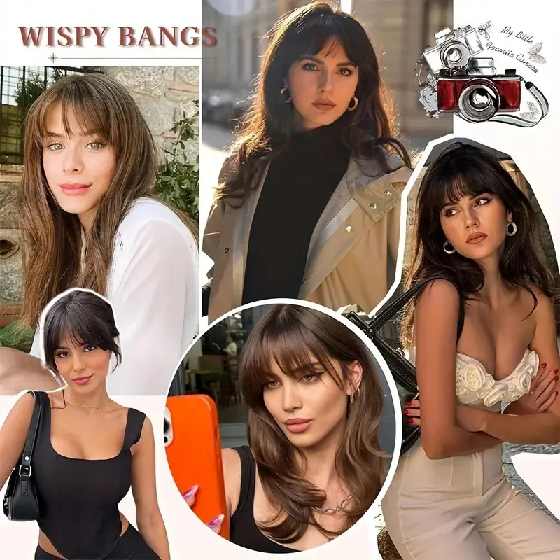 Easy Clip-In Wispy Bangs with Temples Black Short Straight Synthetic Hairpieces for Women & Girls Hair Accessories
