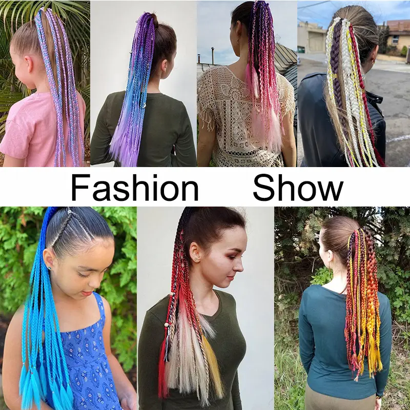 Synthetic 24Inch Long Straight Colored Braiding Hair Extension Elastic Rubber Band Wrap Style Hairpiece for Women