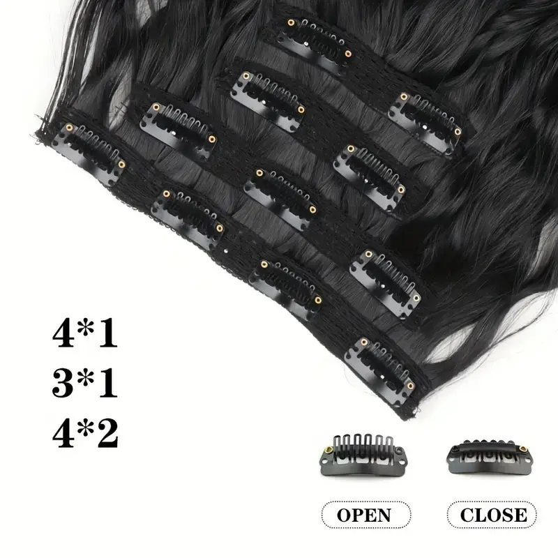 12Inch Synthetic 4pcs Short  Wave Curly Fluffy Thick Hair Extension Clip in Black Blonde Hairpiece for Women