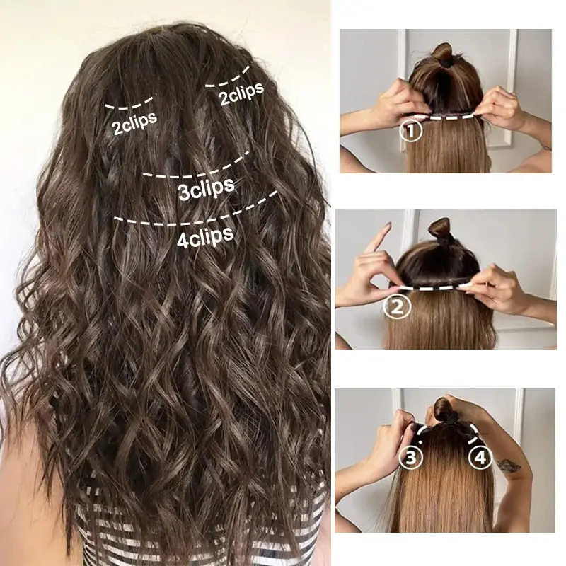 12Inch Synthetic 4pcs Short  Wave Curly Fluffy Thick Hair Extension Clip in Black Blonde Hairpiece for Women