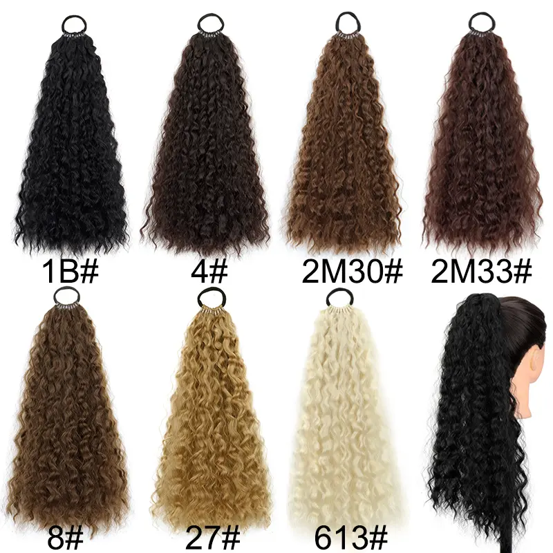 Synthetic Long Ponytail Hair Extensions With Rubber Band 18Inch Wavy Curly Hairpiece for Women Daily Use