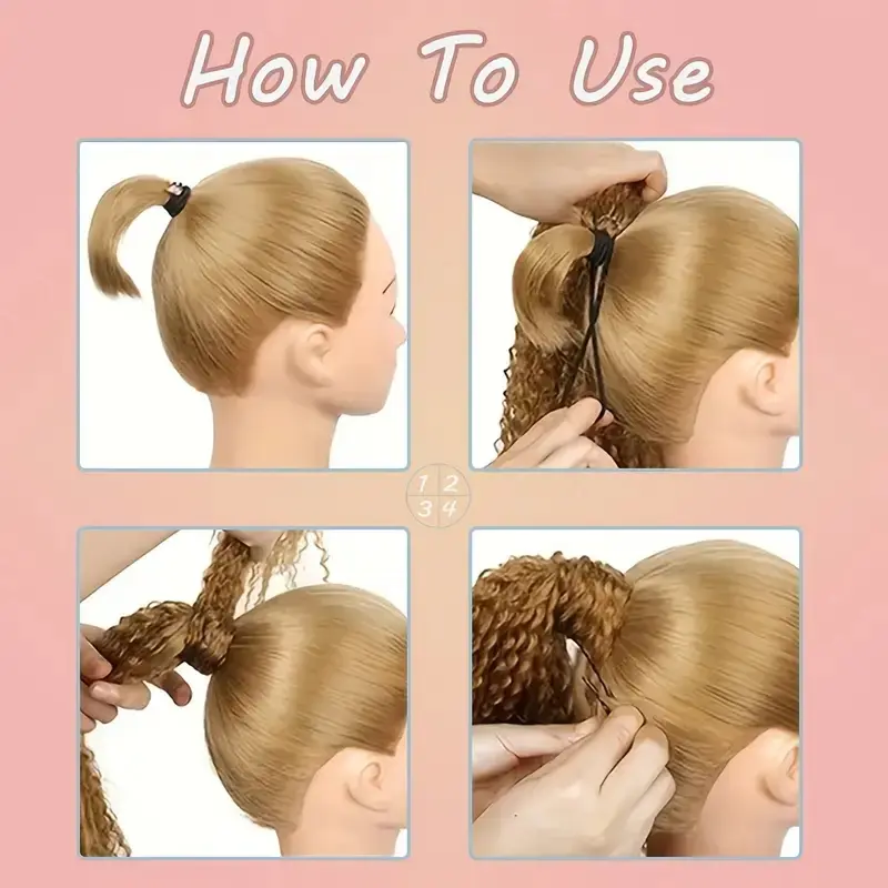 Synthetic Long Ponytail Hair Extensions With Rubber Band 18Inch Wavy Curly Hairpiece for Women Daily Use