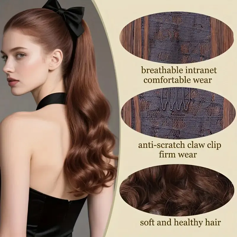 58cm Synthetic Long Curly Ponytail Hair Extension Drawstring Hair Hairpiece Fashion Cute Hair Accessory for Women