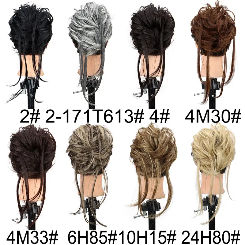 Synthetic Hair Bun Piece With Straight Tails Messy Bun Hair Piece Curly Hair Bun Extensions Ponytail Hairpieces for Women