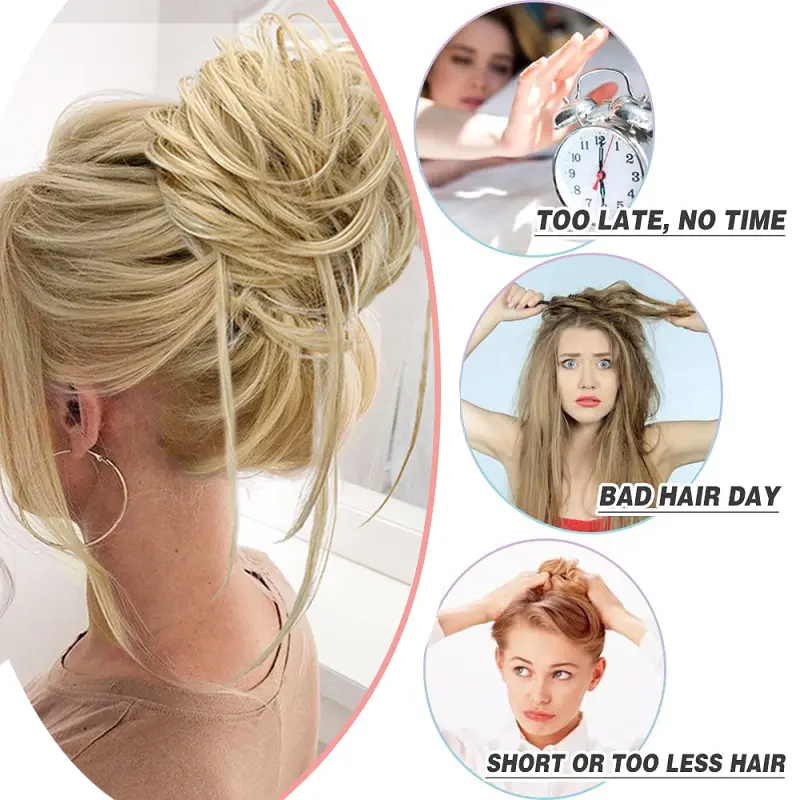 Synthetic Hair Bun Piece With Straight Tails Messy Bun Hair Piece Curly Hair Bun Extensions Ponytail Hairpieces for Women