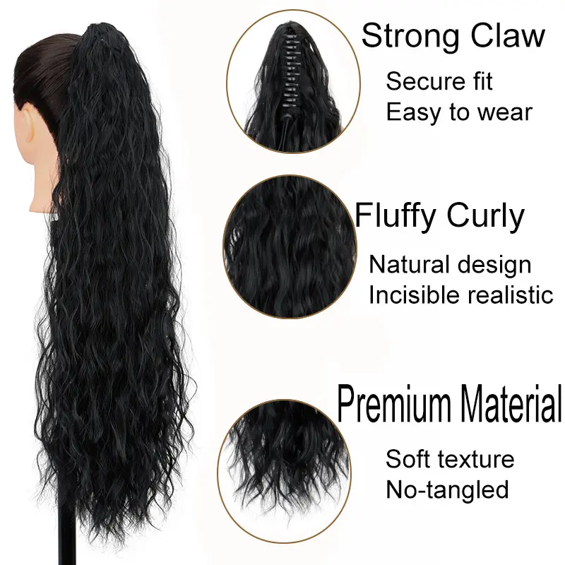 26Inch Claw In Ponytail Hair Extensions for Women Wavy Curly Hair Heat Resistant Synthetic Wigs  Afro Curls Hair Accessories