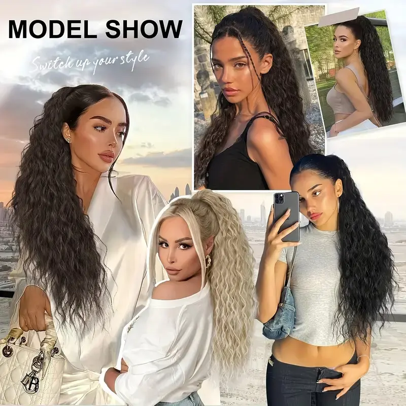 26Inch Claw In Ponytail Hair Extensions for Women Wavy Curly Hair Heat Resistant Synthetic Wigs  Afro Curls Hair Accessories