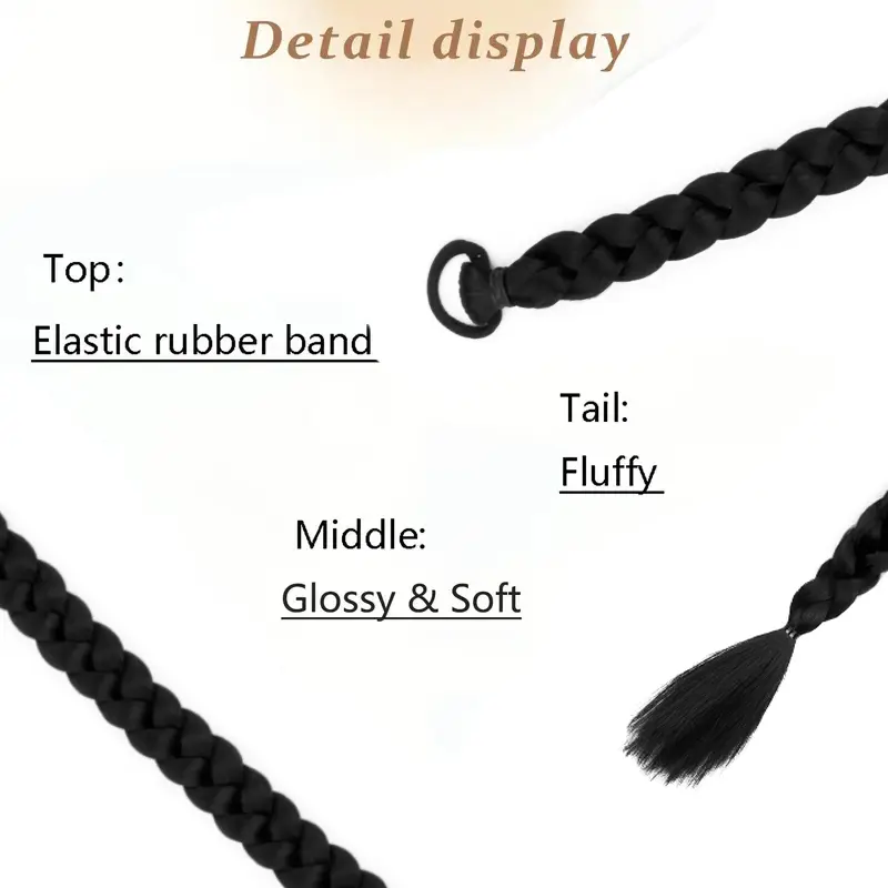 2pcs Synthetic Long Straight Braid Ponytail Rubber Band Boxing Braided Hair Extensions for Women Daily Use Hair  Accessories