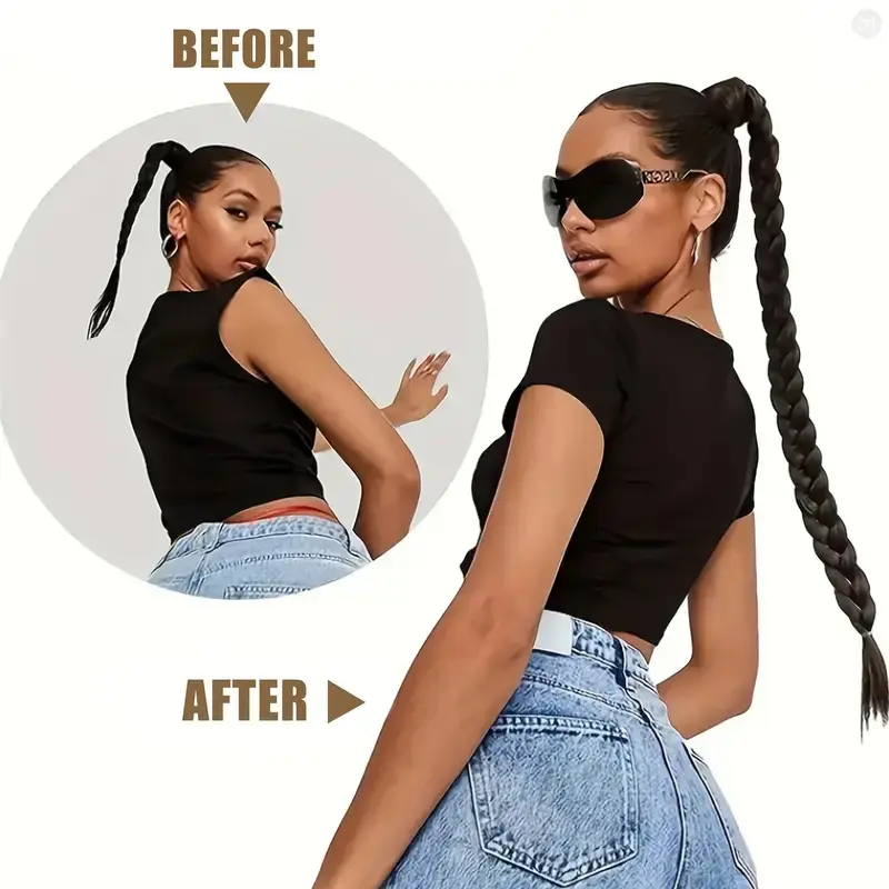 2pcs Synthetic Long Straight Braid Ponytail Rubber Band Boxing Braided Hair Extensions for Women Daily Use Hair  Accessories
