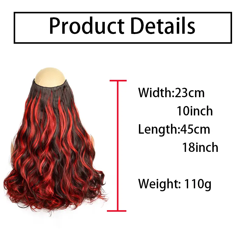18Inch Synthetic Clip Hair 5 Clips Color Highlight Dyed Large Wave Wig Piece Seamless Hair Extension