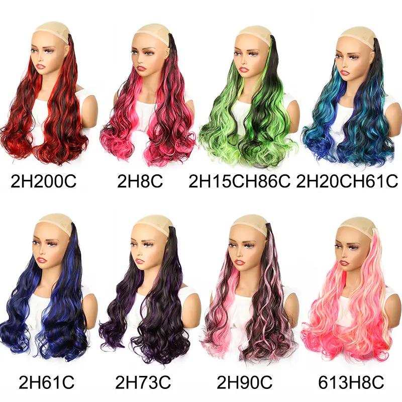 18Inch Synthetic Clip Hair 5 Clips Color Highlight Dyed Large Wave Wig Piece Seamless Hair Extension