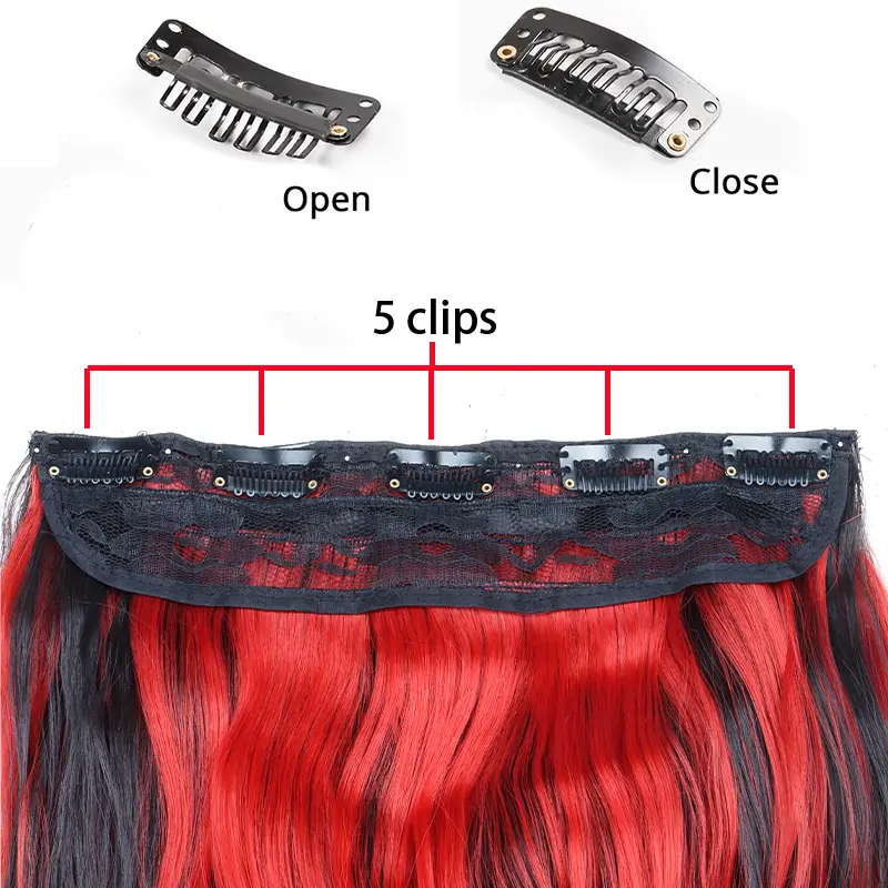 18Inch Synthetic Clip Hair 5 Clips Color Highlight Dyed Large Wave Wig Piece Seamless Hair Extension