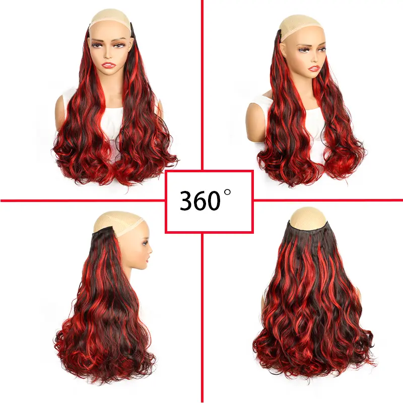 18Inch Synthetic Clip Hair 5 Clips Color Highlight Dyed Large Wave Wig Piece Seamless Hair Extension