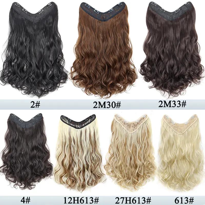 Synthetic Long Curly V-Shaped Half Wig Hair Clip in One-piece Hair Extension Invisible Fake Hairpiece for Women