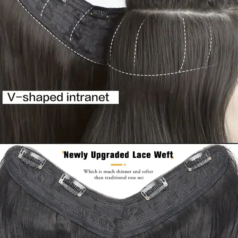Synthetic Long Curly V-Shaped Half Wig Hair Clip in One-piece Hair Extension Invisible Fake Hairpiece for Women