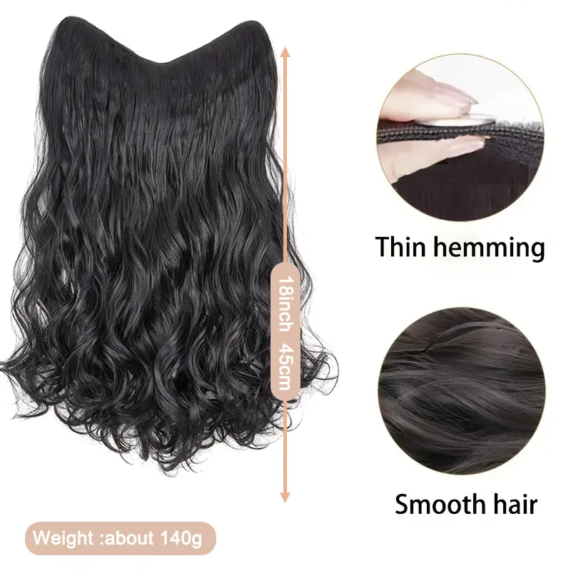 Synthetic Long Curly V-Shaped Half Wig Hair Clip in One-piece Hair Extension Invisible Fake Hairpiece for Women