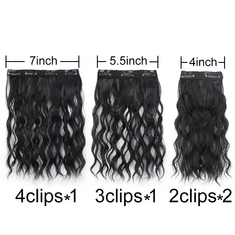 Synthetic 4pcs/set Short Curly Wavy Hair Extension Mid-Brown Hair Style Fluffy Hairpiece for Women Hair Accessories