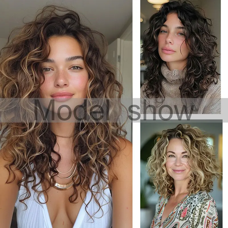 Synthetic 4pcs/set Short Curly Wavy Hair Extension Mid-Brown Hair Style Fluffy Hairpiece for Women Hair Accessories