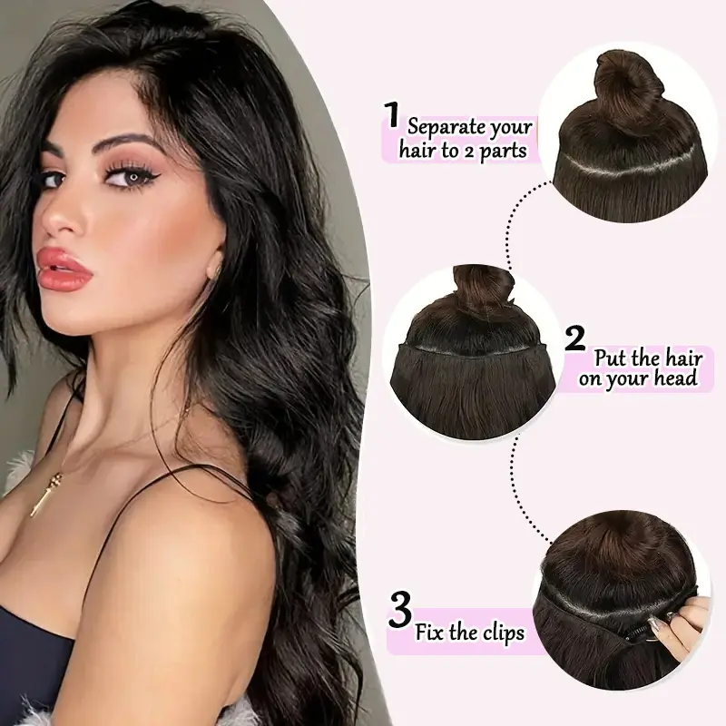 Synthetic Long Curly V-Shaped Half Wig Hair Clip in One-piece Hair Extension Invisible Fake Hairpiece for Women