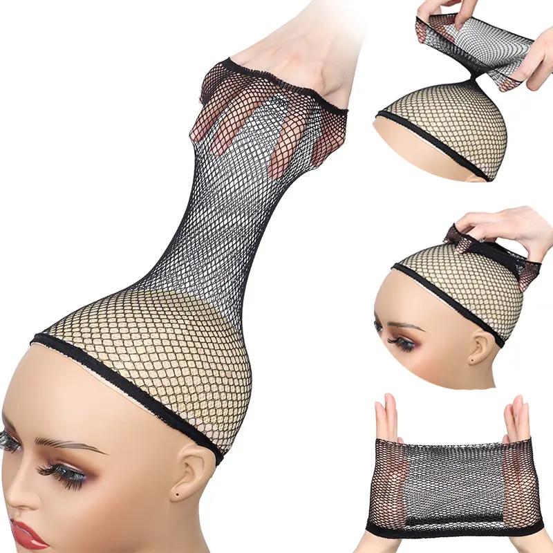 Wig Cap Stretchable Elastic Black Hair Net Stretch Open Ended Fishnet Wig Net Breathable Mesh Cap for Wig Hair Accessories