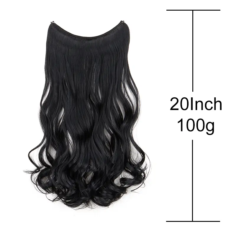 Women's 20Inch Synthetic No Clip Needed Long Curly Hairpiece Invisible Fishing Line Hair Accessories for Party Daily
