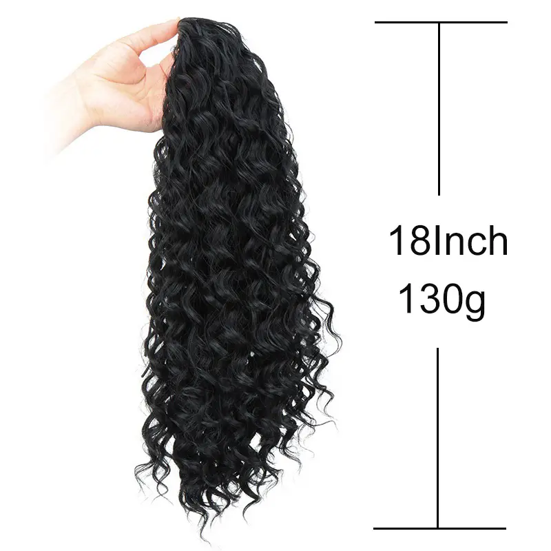 18Inch Long Water Wave Ponytail Extension for Women Drawstring Clip-in Synthetic Fiber Easy Fashionable Hair Accessories