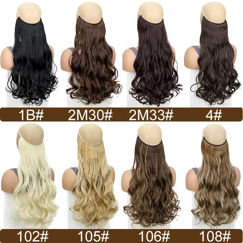 Women's 20Inch Synthetic No Clip Needed Long Curly Hairpiece Invisible Fishing Line Hair Accessories for Party Daily