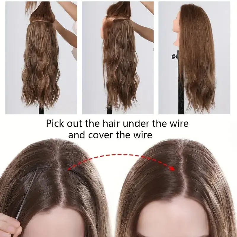 Women's 20Inch Synthetic No Clip Needed Long Curly Hairpiece Invisible Fishing Line Hair Accessories for Party Daily