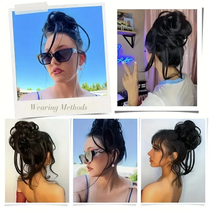 Synthetic Elegant Tassel Hair Bun for Women Messy Fluffy Easy to Style Elastic Band Versatile Various Occasions Hair Accessories
