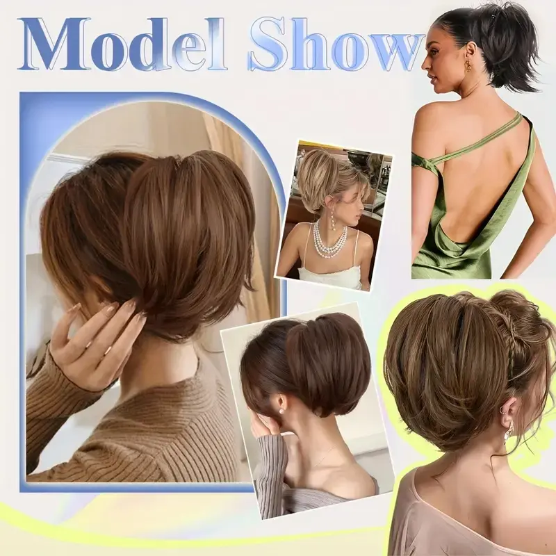 Synthetic Short Curly Claw Clip in Straight Circle Ponytail Hair Extension Easy to Style Women Hair Accessories