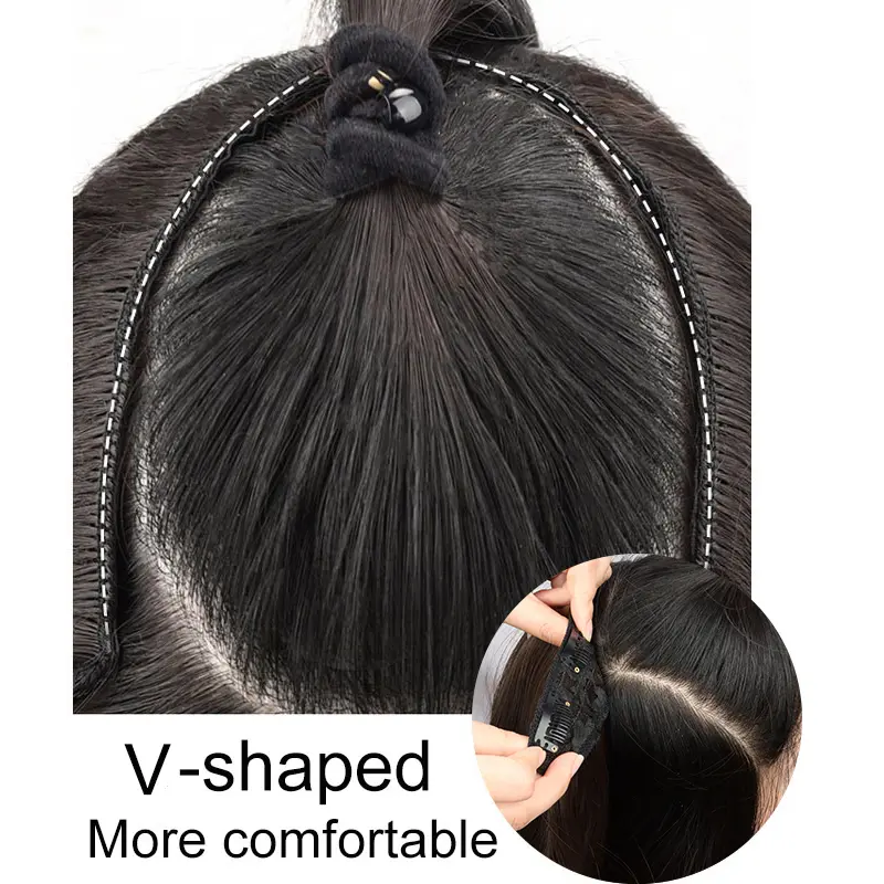 Synthetic Long Straight Layered Inner Buckle 4Clips V-Shape Heat Resistant Hairpieces Hair Accessories for Women
