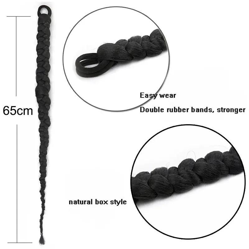 2pcs Synthetic Wig Women Long Ponytail Braid Boxing Twists Braid Sweet Cool Girl Hot Girl Hairpiece Fashion Hair  Accessories