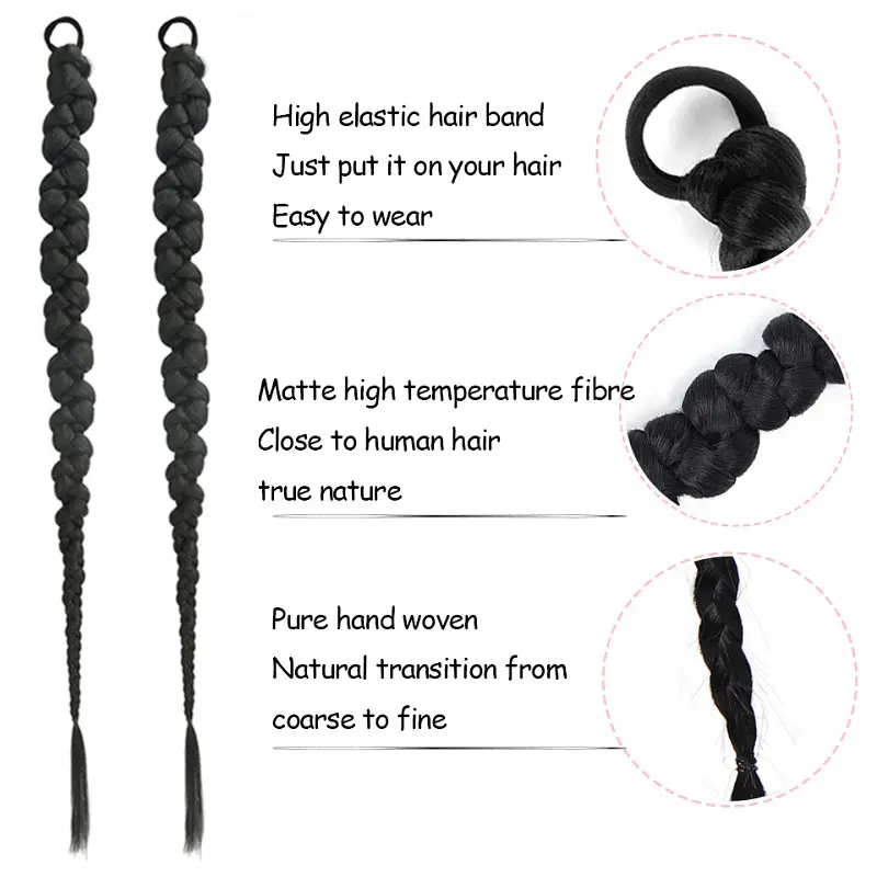 2pcs Synthetic Wig Women Long Ponytail Braid Boxing Twists Braid Sweet Cool Girl Hot Girl Hairpiece Fashion Hair  Accessories