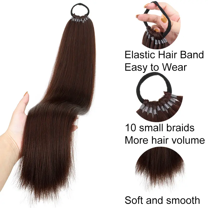 22Inch Long Straight Synthetic Ponytail Hair Extension With Elastic DIY Braid Hairpiece for Women