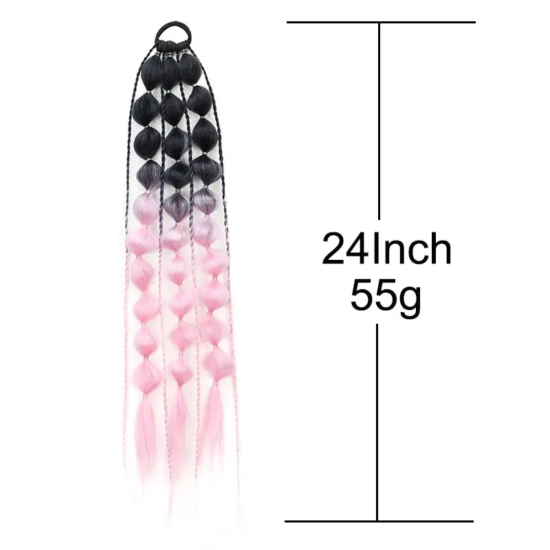 Synthetic Ombre Colored Hair Extensions Rainbow Lightweight Hair Extensions for Bubble Ponytail Extension Hair Accessories