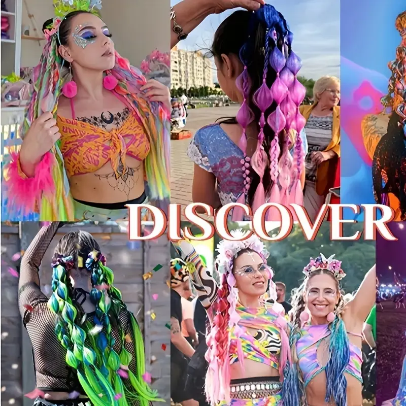 Synthetic Ombre Colored Hair Extensions Rainbow Lightweight Hair Extensions for Bubble Ponytail Extension Hair Accessories