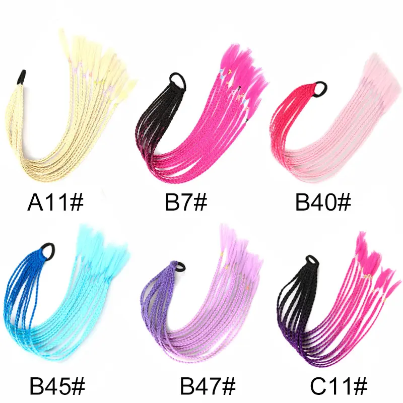 24Inch Synthetic Long Straight Box Braided Ponytail With Elastic Rubber Band Hair Extensions Rainbow Color Box Hairpiece