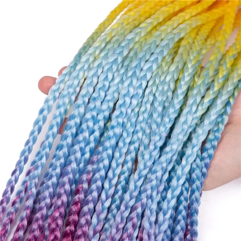 Synthetic 24Inch Y2K Rainbow Horsetail Wig Long Boxing Braid Hair Ponytail Extension High Temperature Fiber Hairpiece for Women