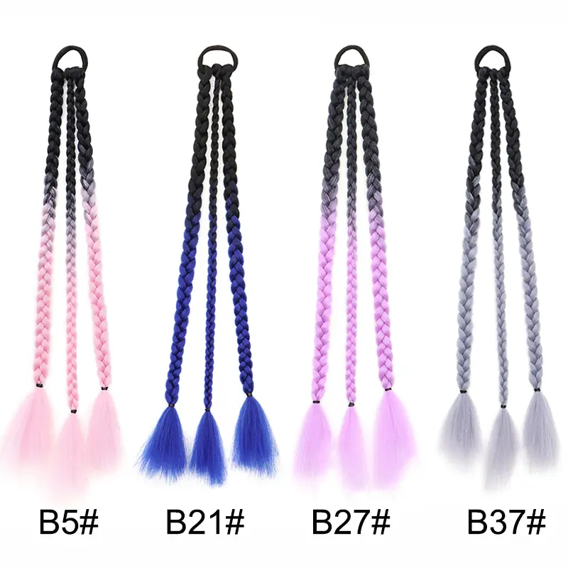 2pcs Synthetic Long Straight Y2K Boxing Braid Sweet Cool Girl Gradient Blue Grey Twist Ponytail for Women Hair Accessories