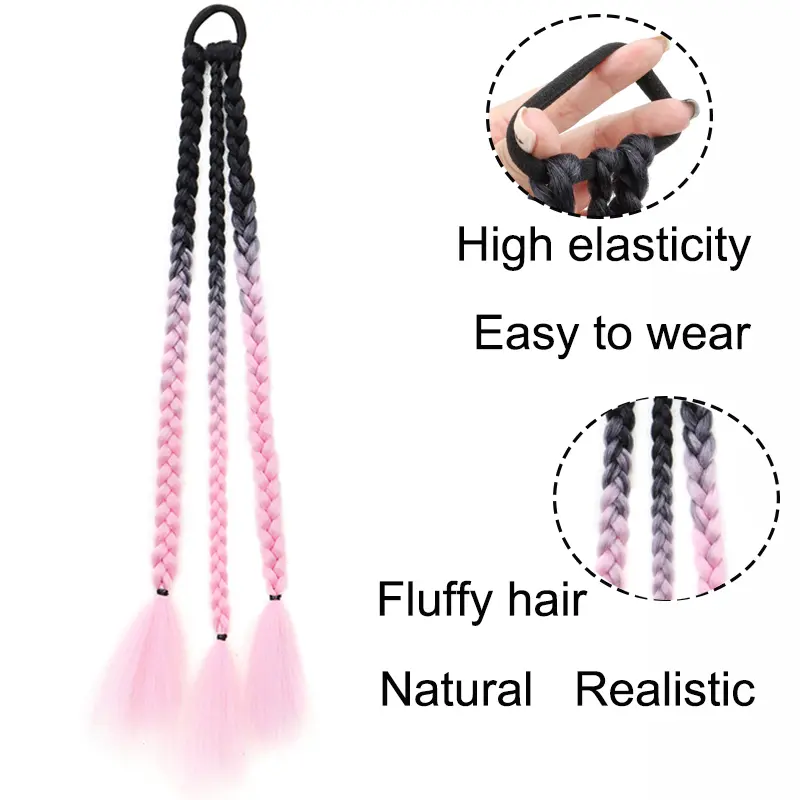 2pcs Synthetic Long Straight Y2K Boxing Braid Sweet Cool Girl Gradient Blue Grey Twist Ponytail for Women Hair Accessories