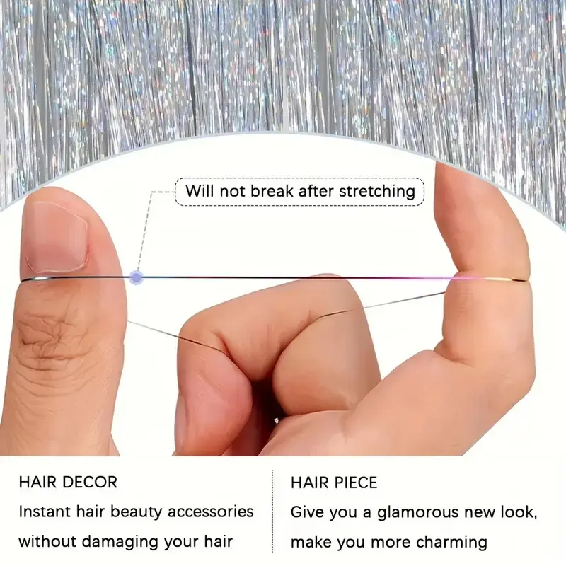 Sparkle Synthetic Hair Extensions Tinsel Rainbow Colored Strands Girls Headwear Hairbinge Hair Laser False Decor