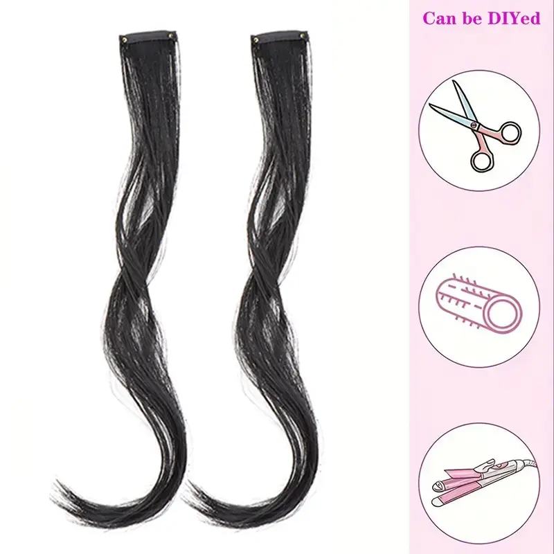 12Inch Synthetic Elegant Curly Wave 2pcs Clip-In Side Bangs for Women Long Hair Extensions Wig DIY Styling Hair Accessory