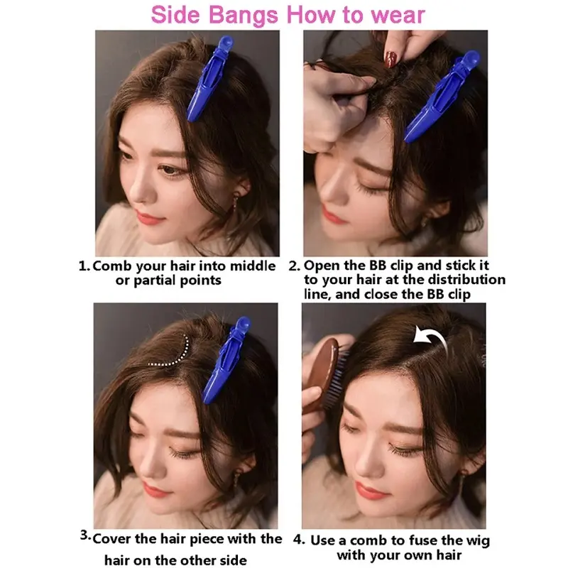 12Inch Synthetic Elegant Curly Wave 2pcs Clip-In Side Bangs for Women Long Hair Extensions Wig DIY Styling Hair Accessory