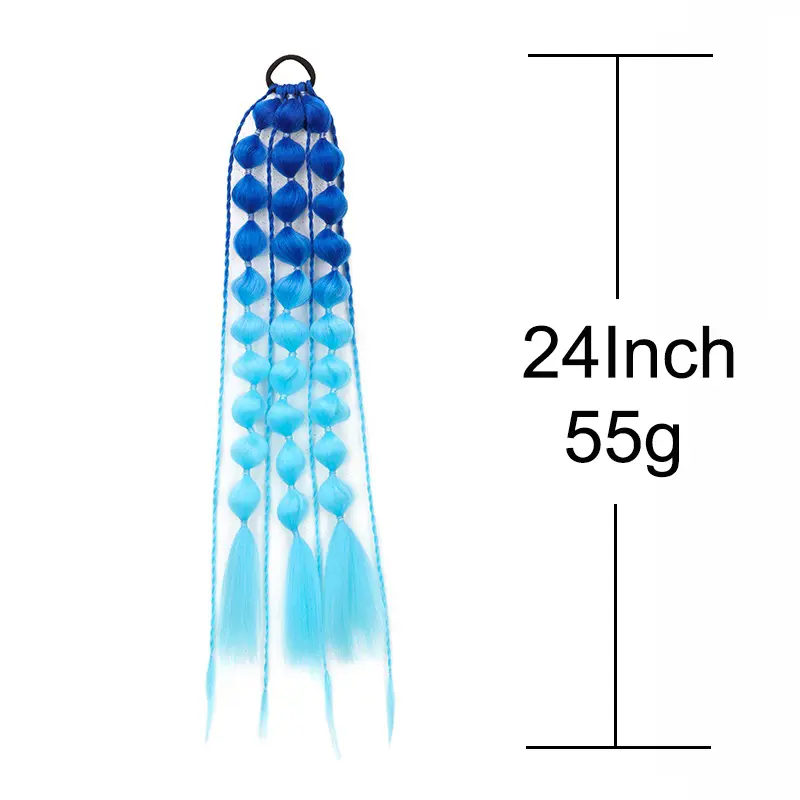 Synthetic Ponytail Extension Corlorful Bubble Braid Long Lantern Braided Ponytail Hair Tie Straight Hairpieces for Women
