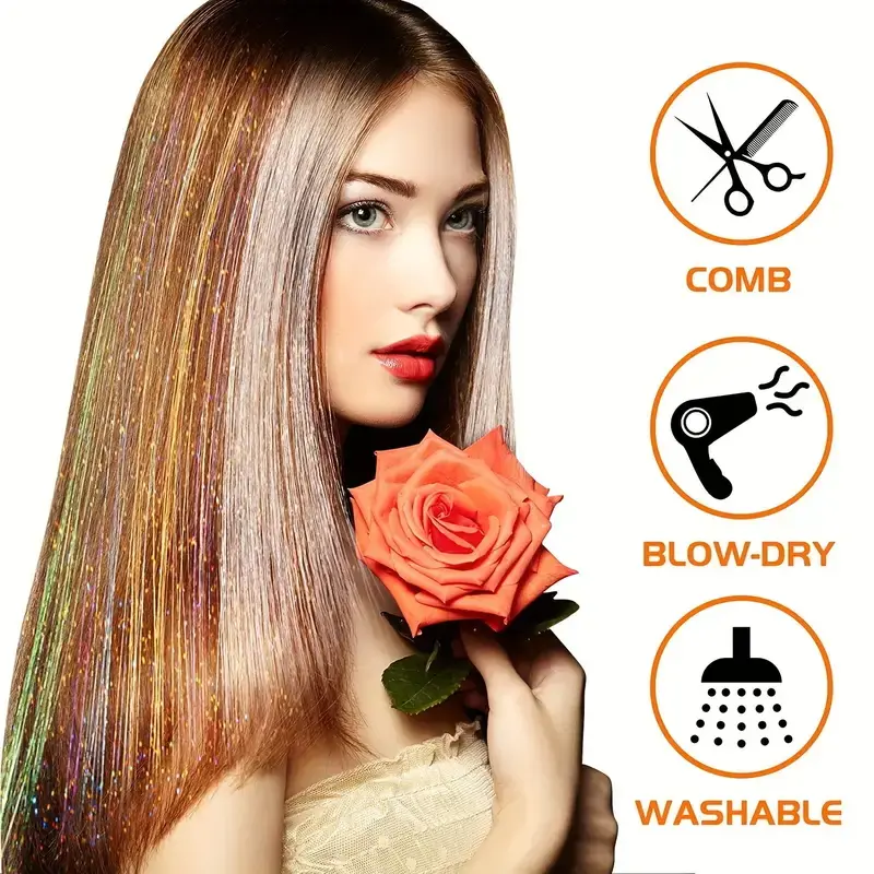 Sparkle Synthetic Hair Extensions Tinsel Rainbow Colored Strands Girls Headwear Hairbinge Hair Laser False Decor