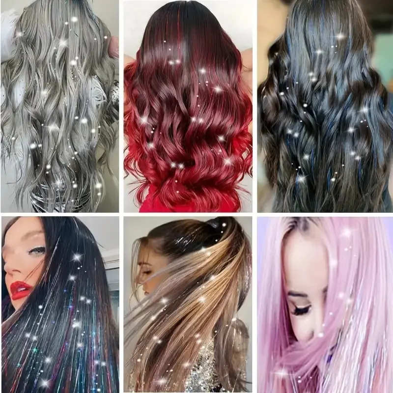 Sparkle Synthetic Hair Extensions Tinsel Rainbow Colored Strands Girls Headwear Hairbinge Hair Laser False Decor